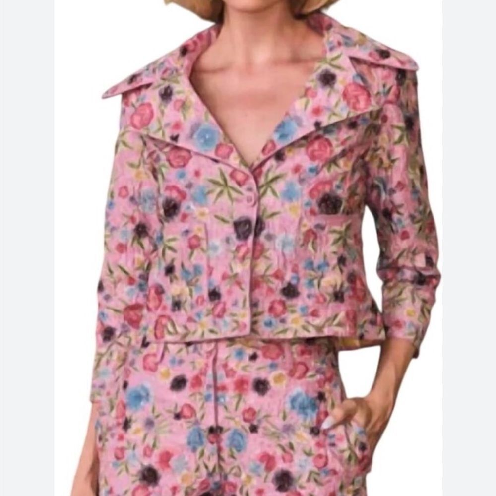 La Fuori Afia floral embellished jacket in pink Large NWT